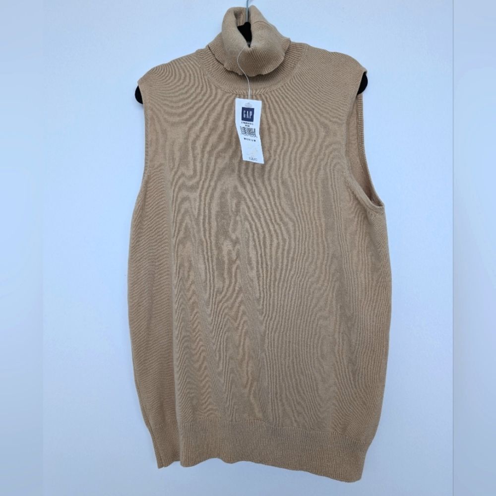 Vtg Deadstock Gap NWT Rib Knit Turtleneck Tank Top Camel Sz M Y2K Minimalist